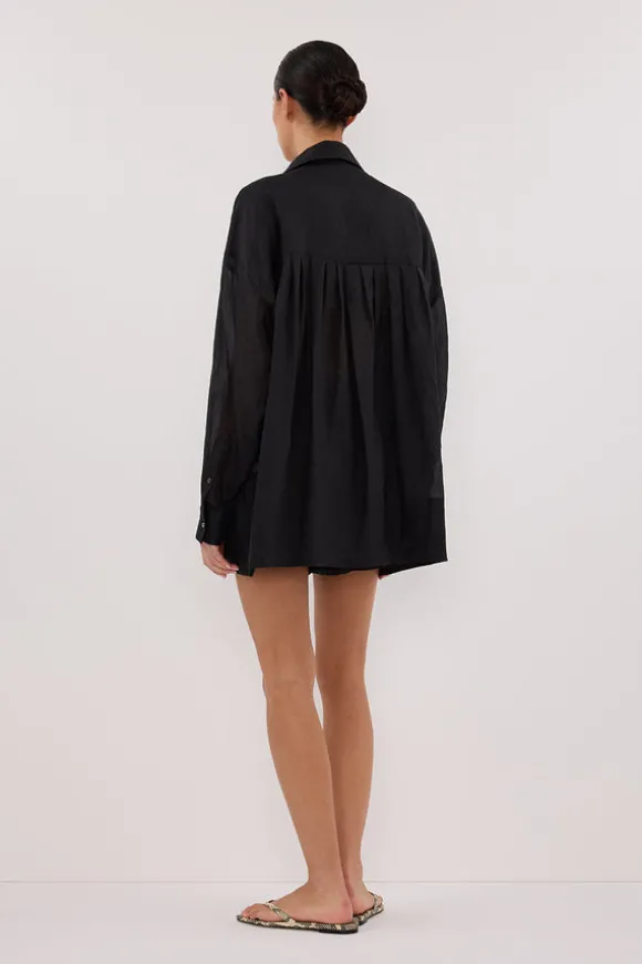 KAI BLACK OVERSIZED RAMIE SLEEVED SHIRT