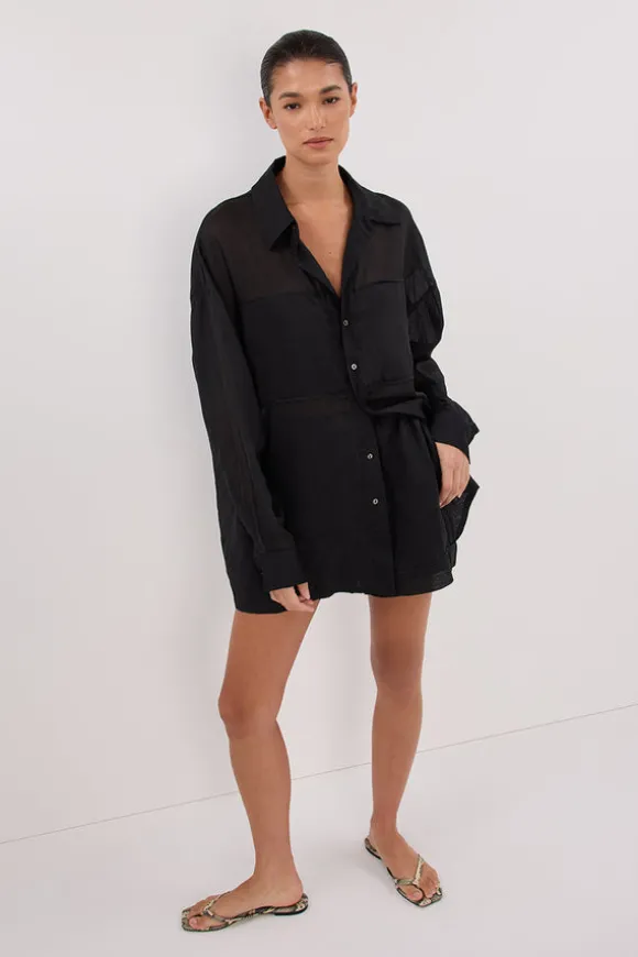 KAI BLACK OVERSIZED RAMIE SLEEVED SHIRT