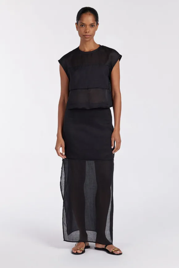 KAI BLACK RAMIE MIDI SKIRT