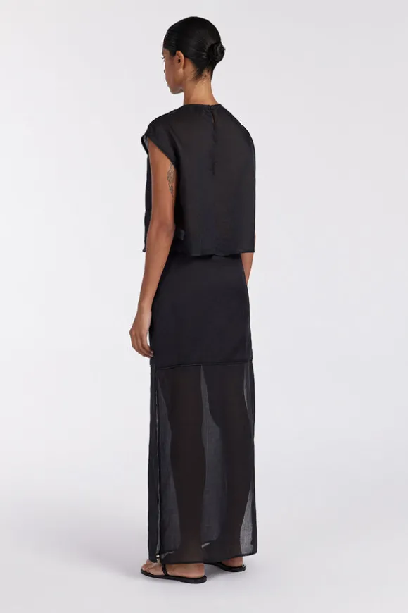 KAI BLACK RAMIE MIDI SKIRT