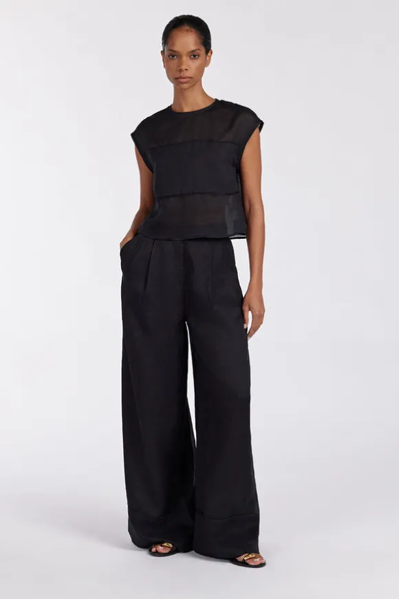 KAI BLACK RAMIE PANELLED TOP