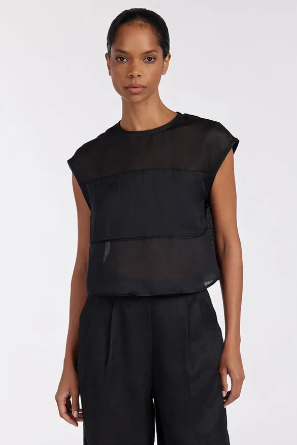 KAI BLACK RAMIE PANELLED TOP