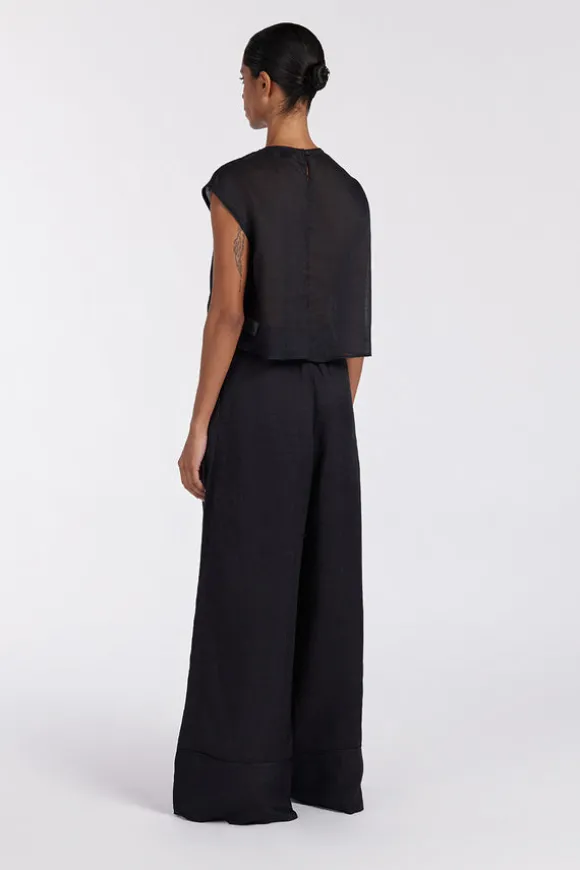 KAI BLACK RAMIE PANELLED TOP