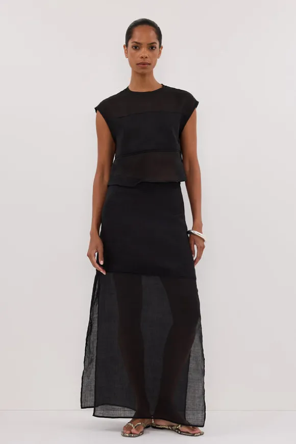 KAI BLACK RAMIE PANELLED TOP