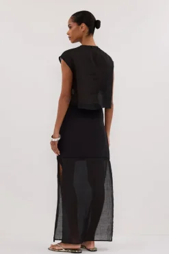 KAI BLACK RAMIE PANELLED TOP