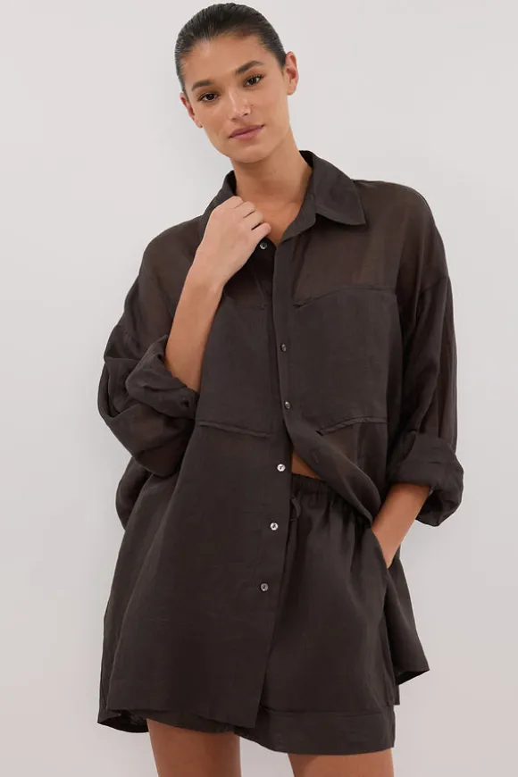 KAI PETROL OVERSIZED RAMIE SLEEVED SHIRT