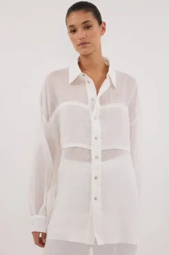 KAI WHITE OVERSIZED RAMIE SLEEVED SHIRT