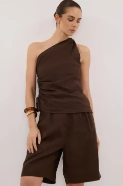 KAYLA BITTER CHOC LINEN BERMUDA SHORT