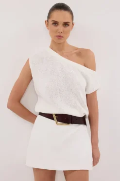 KERRY OFF WHITE ASYM KNIT TOP