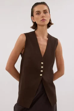 KNOX BITTER CHOC LINEN VEST