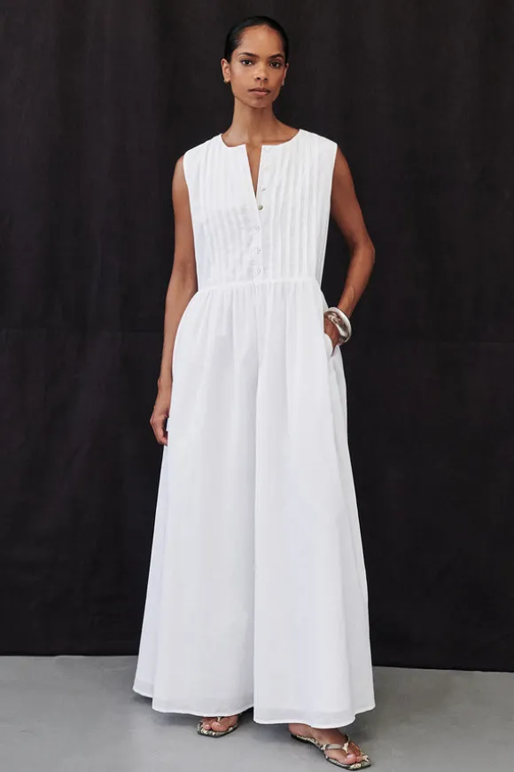 LARS WHITE PINTUCK LINEN MIDI DRESS