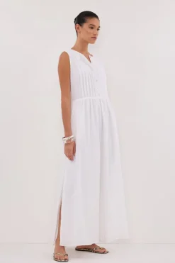LARS WHITE PINTUCK LINEN MIDI DRESS