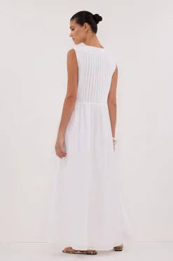 LARS WHITE PINTUCK LINEN MIDI DRESS