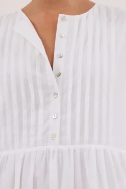 LARS WHITE PINTUCK LINEN MIDI DRESS