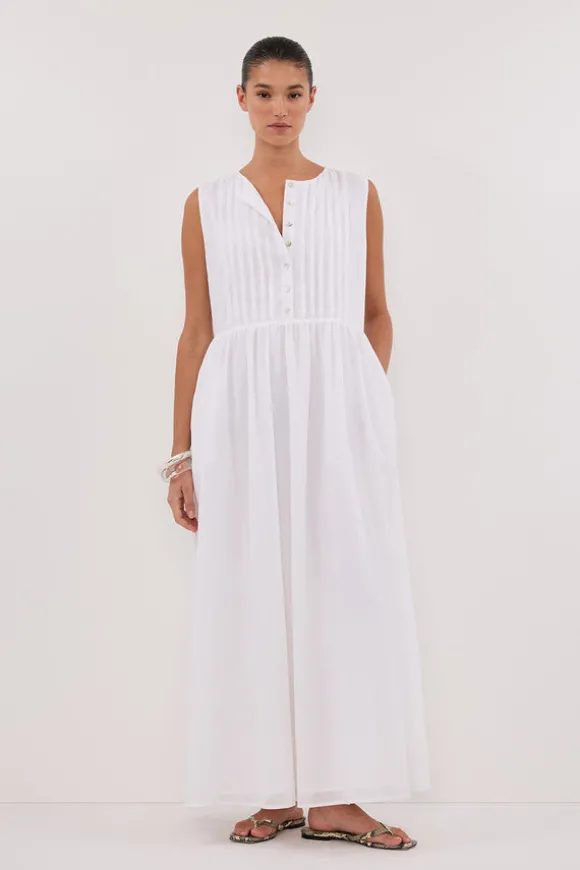 LARS WHITE PINTUCK LINEN MIDI DRESS