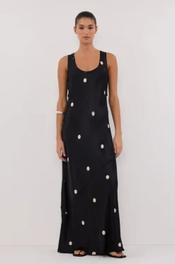 LAURA BLACK SPOT SILK MAXI DRESS