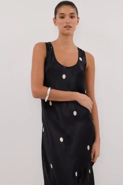 LAURA BLACK SPOT SILK MAXI DRESS