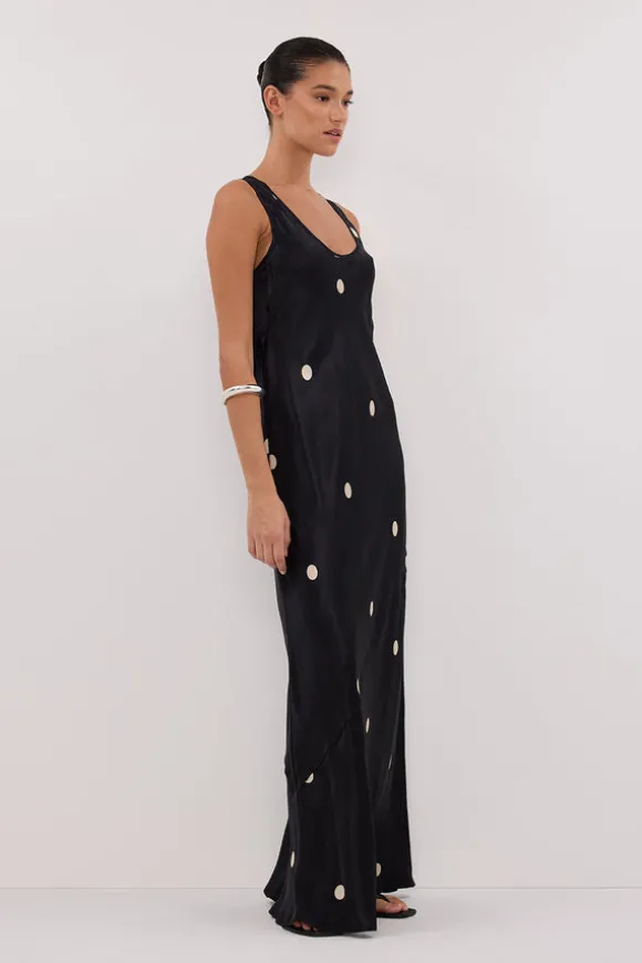 LAURA BLACK SPOT SILK MAXI DRESS