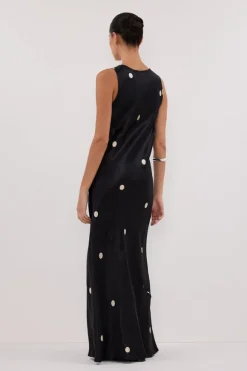 LAURA BLACK SPOT SILK MAXI DRESS