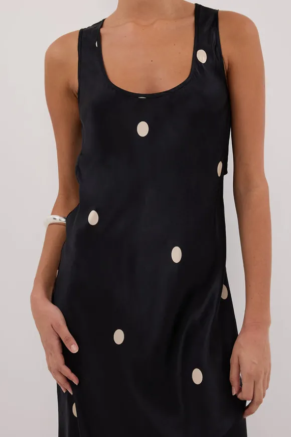 LAURA BLACK SPOT SILK MAXI DRESS