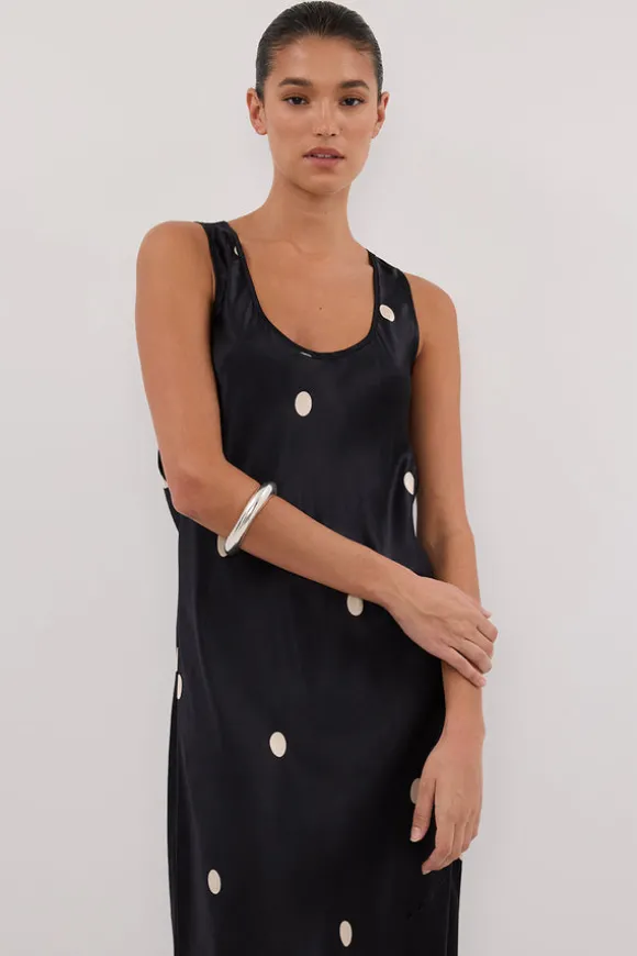 LAURA BLACK SPOT SILK MAXI DRESS
