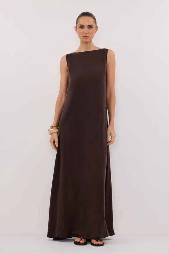 LAYLA BITTER CHOC SILK MIDI DRESS