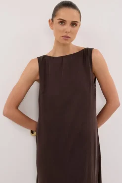 LAYLA BITTER CHOC SILK MIDI DRESS
