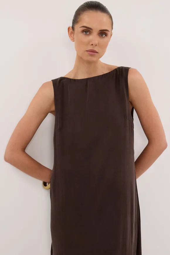 LAYLA BITTER CHOC SILK MIDI DRESS