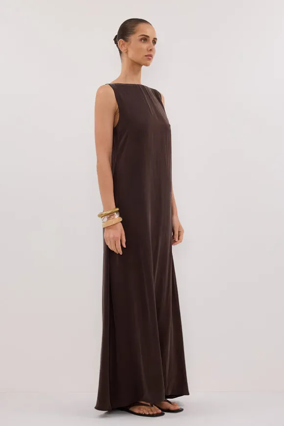 LAYLA BITTER CHOC SILK MIDI DRESS