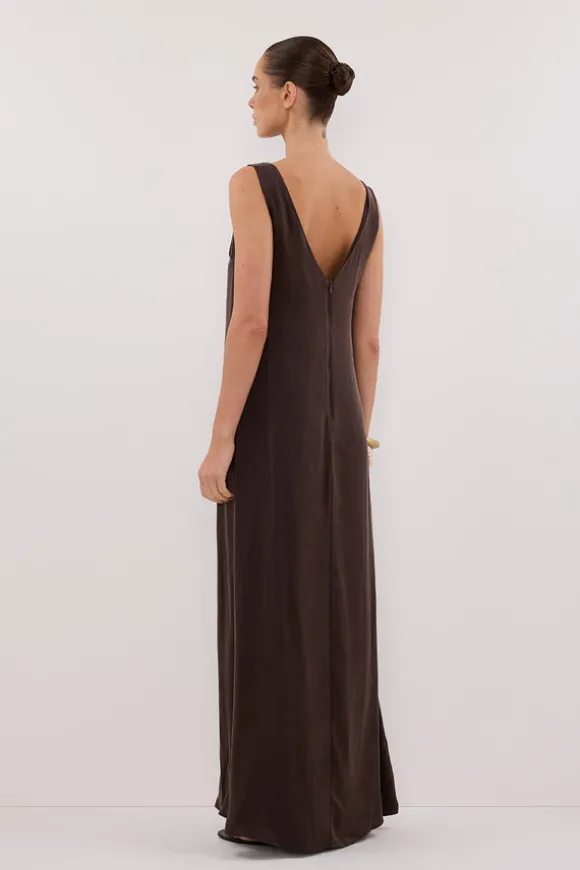LAYLA BITTER CHOC SILK MIDI DRESS