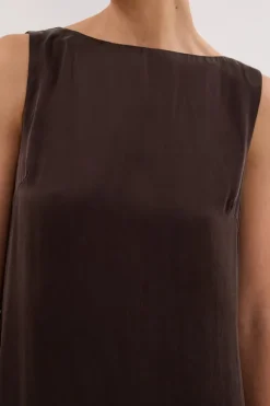 LAYLA BITTER CHOC SILK MIDI DRESS
