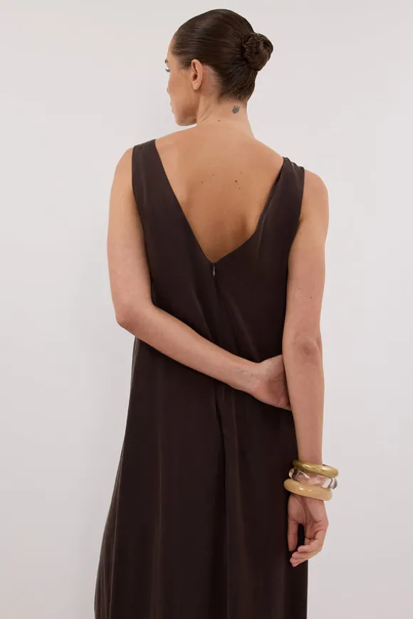 LAYLA BITTER CHOC SILK MIDI DRESS