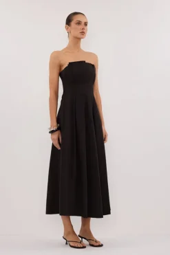 LILLY BLACK COTTON STRAPLESS MIDI DRESS