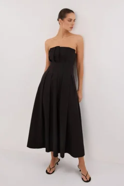 LILLY BLACK COTTON STRAPLESS MIDI DRESS
