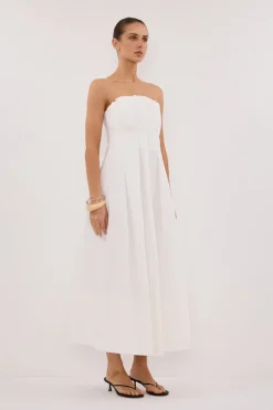 LILLY WHITE COTTON STRAPLESS MIDI DRESS