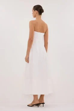 LILLY WHITE COTTON STRAPLESS MIDI DRESS