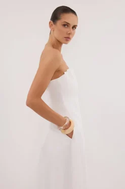 LILLY WHITE COTTON STRAPLESS MIDI DRESS