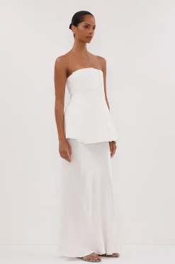 LILLY WHITE PLEATED STRAPLESS TOP