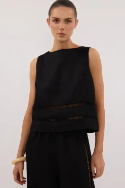 LINDSAY BLACK LINEN BOXY TOP