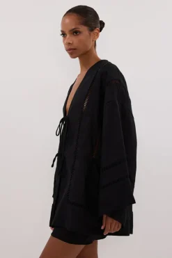 LINDSAY BLACK LINEN KIMONO TOP