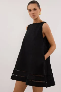 LINDSAY BLACK LINEN MINI DRESS