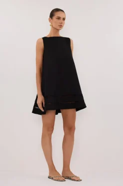 LINDSAY BLACK LINEN MINI DRESS