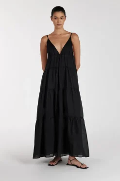 LIZA BLACK RAMIE MIDI DRESS