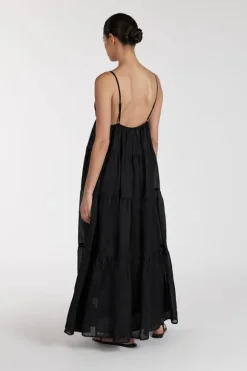 LIZA BLACK RAMIE MIDI DRESS
