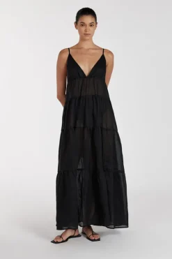 LIZA BLACK RAMIE MIDI DRESS