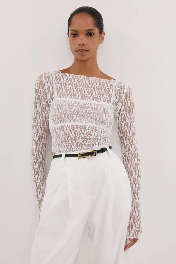 LIZZIE WHITE LACE LONG SLEEVE TOP