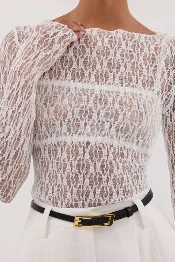 LIZZIE WHITE LACE LONG SLEEVE TOP