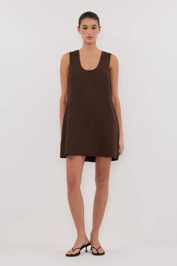 LOTUS BITTER CHOC LINEN MINI DRESS