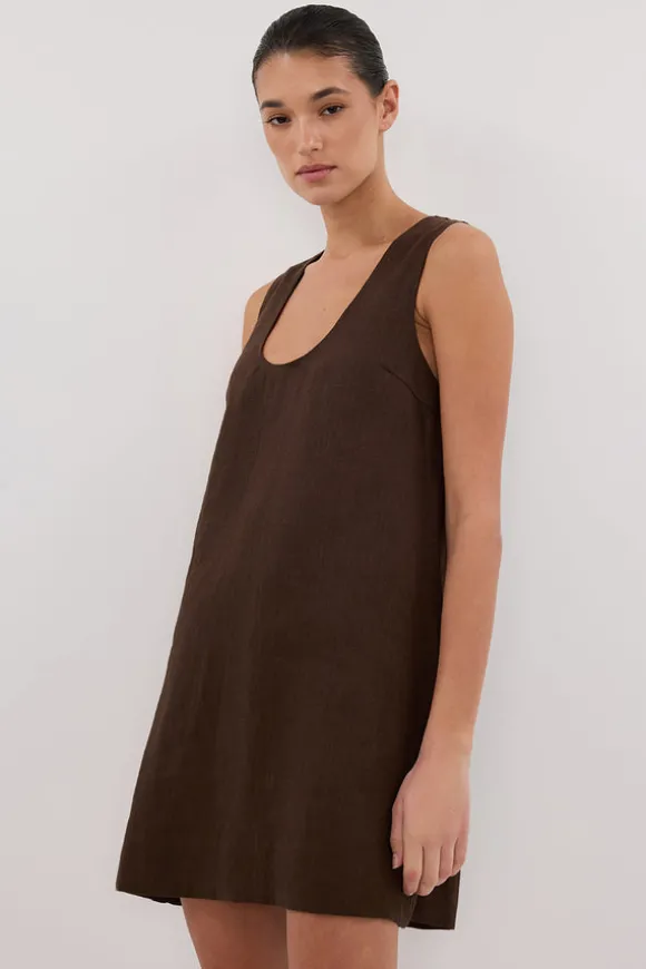 LOTUS BITTER CHOC LINEN MINI DRESS