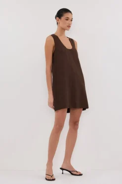 LOTUS BITTER CHOC LINEN MINI DRESS